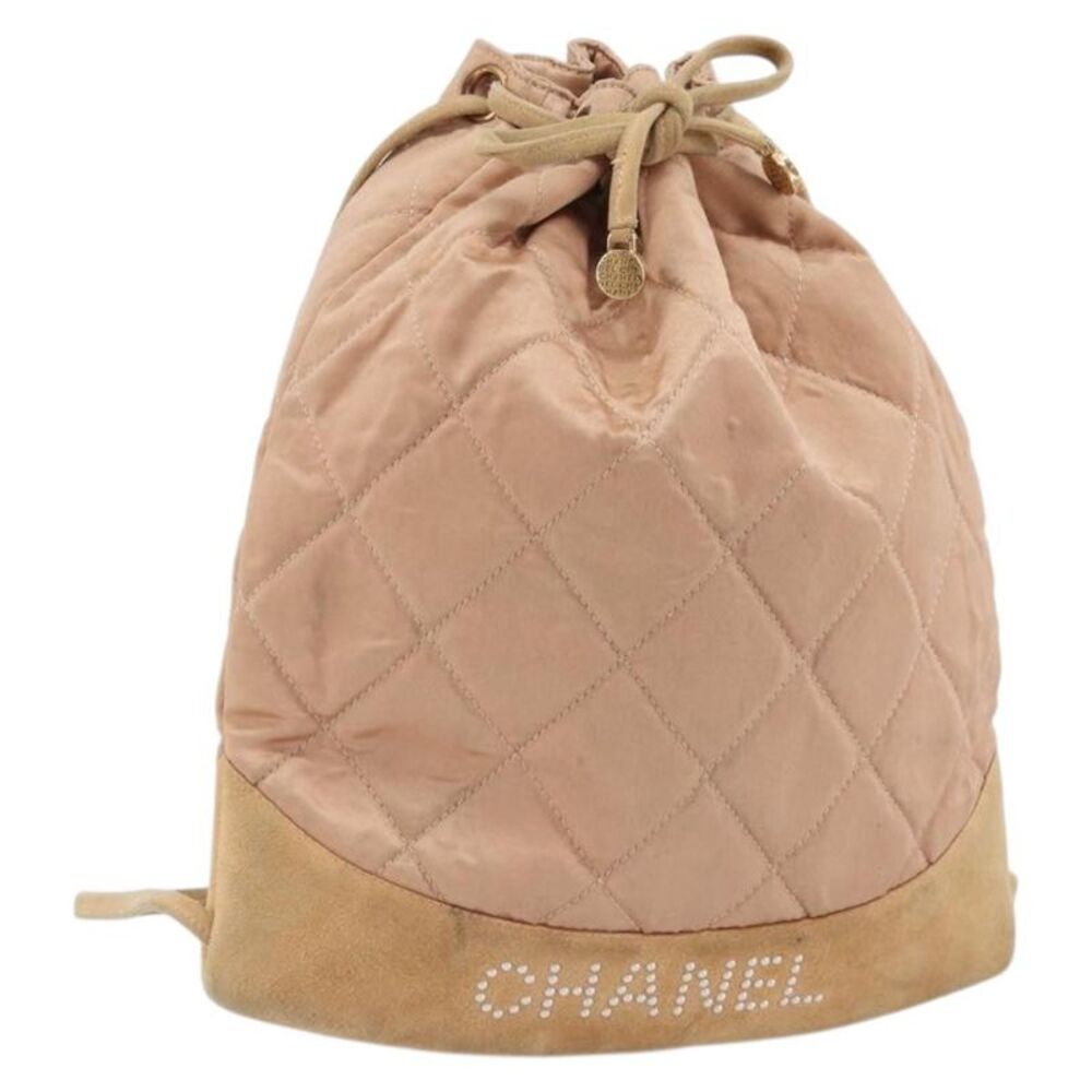 Chanel Vintage Drawstring Quilted Satin With Suede Pink Satin Backpack Bag